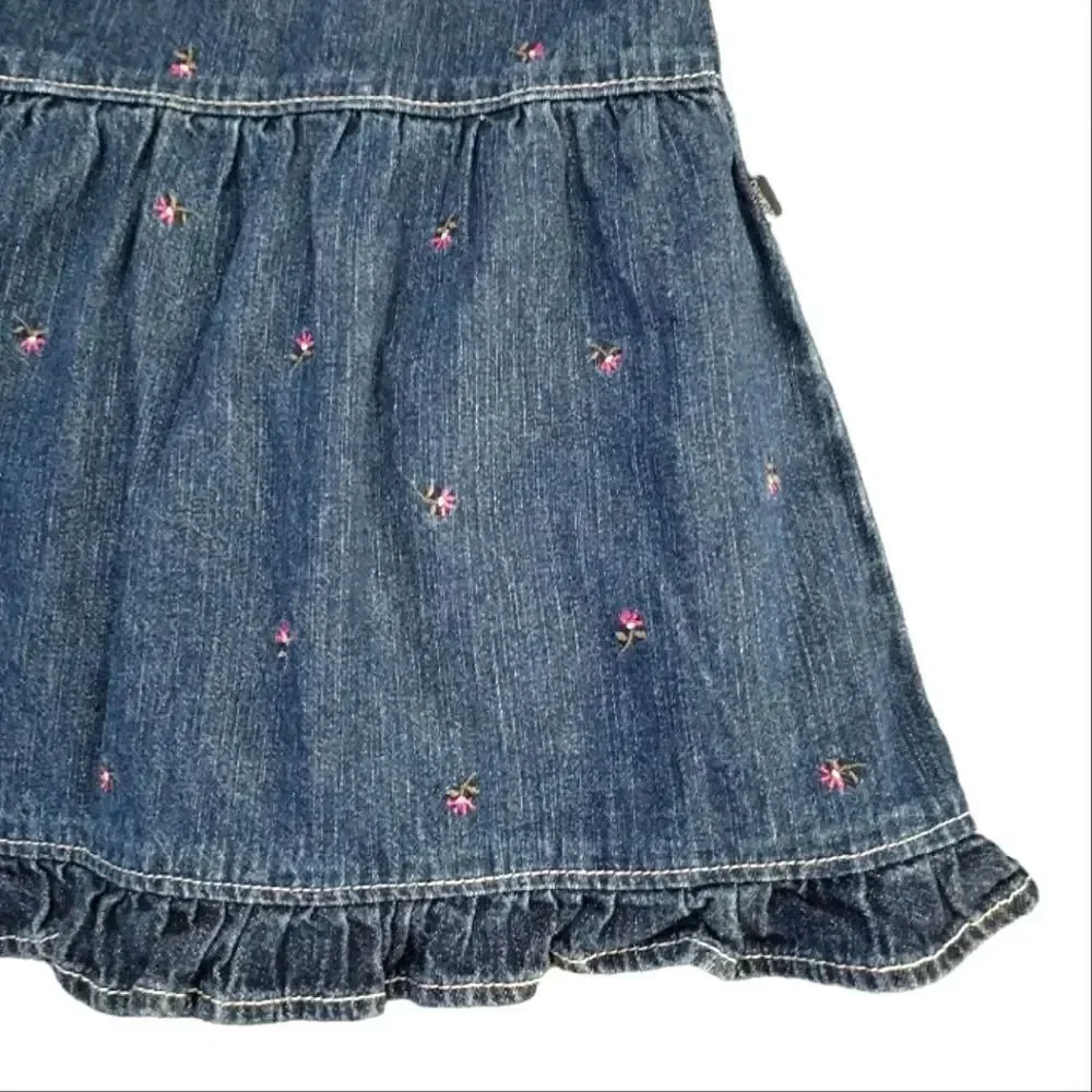 VTG OshKosh 2 Piece Floral Denim‎ Jean Jumper Dress Girl's 6-9mos